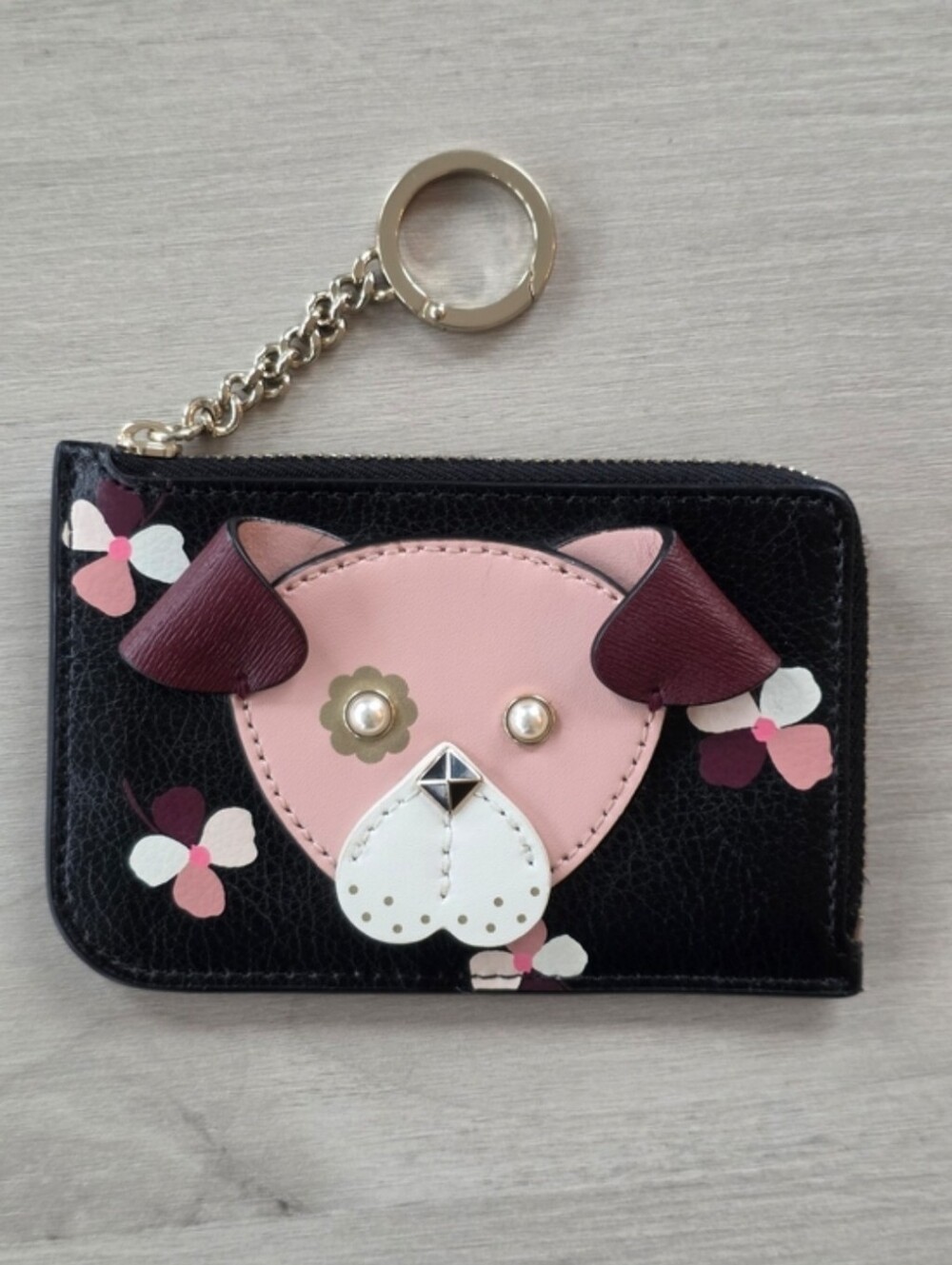 Kate Spade New York Floral Pup Medium L-Zip Card Holder